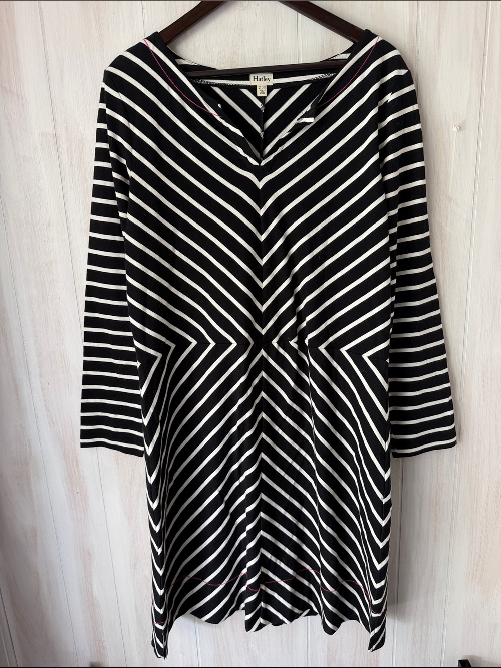 Hatley Black and White Striped V-Neck Long Sleeve Dress